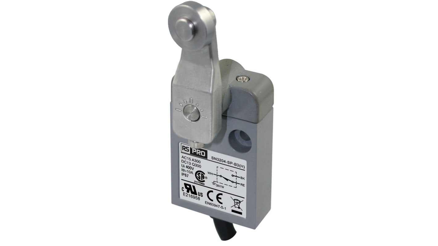 RS PRO Roller Limit Switch, 1NC/1NO, IP67, SPDT, Zinc Alloy Housing, 240V ac ac Max, 3A Max