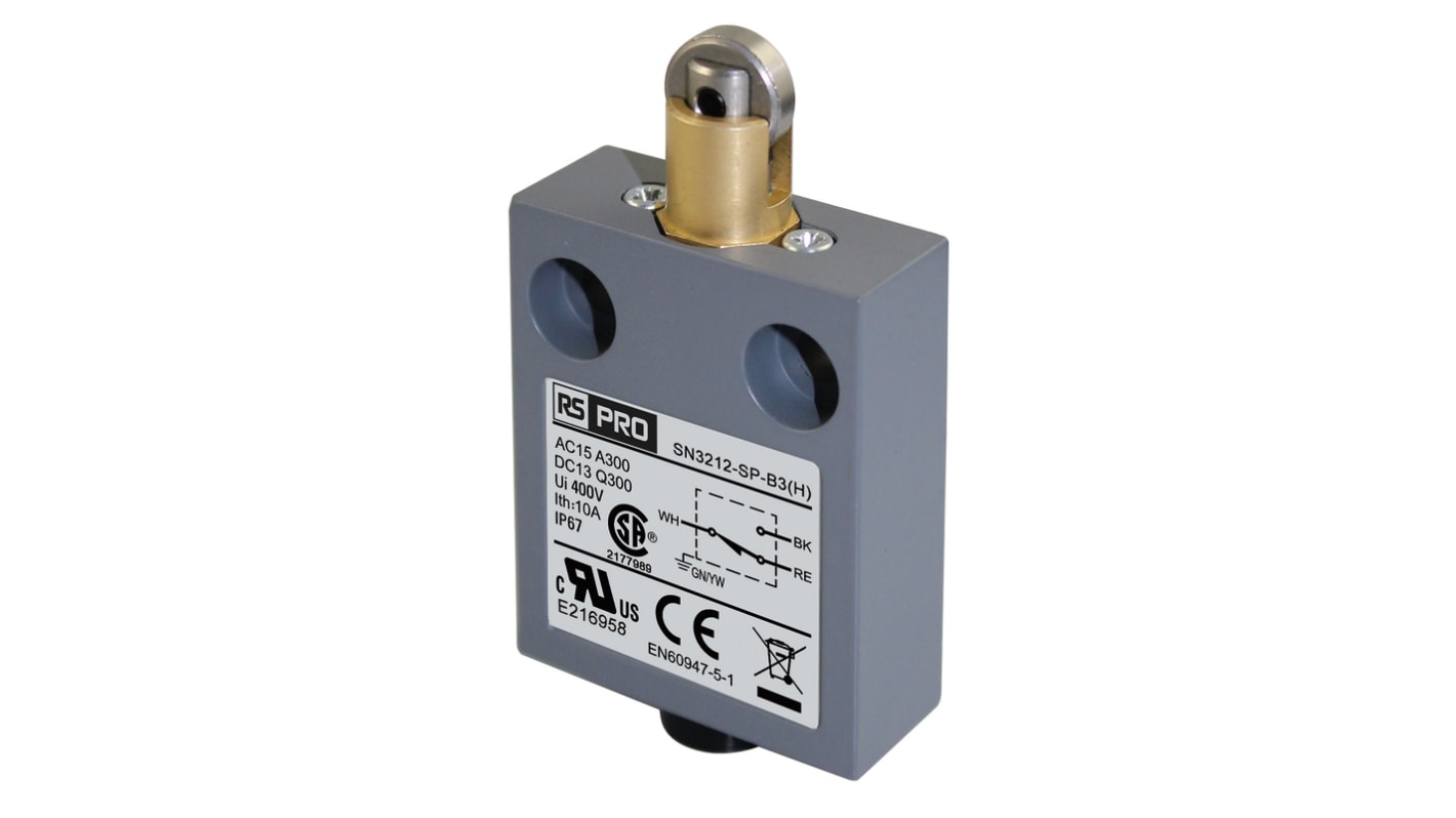 RS PRO Roller Limit Switch, 1NC/1NO, IP67, SPDT, Zinc Alloy Housing, 240V ac ac Max, 3A Max