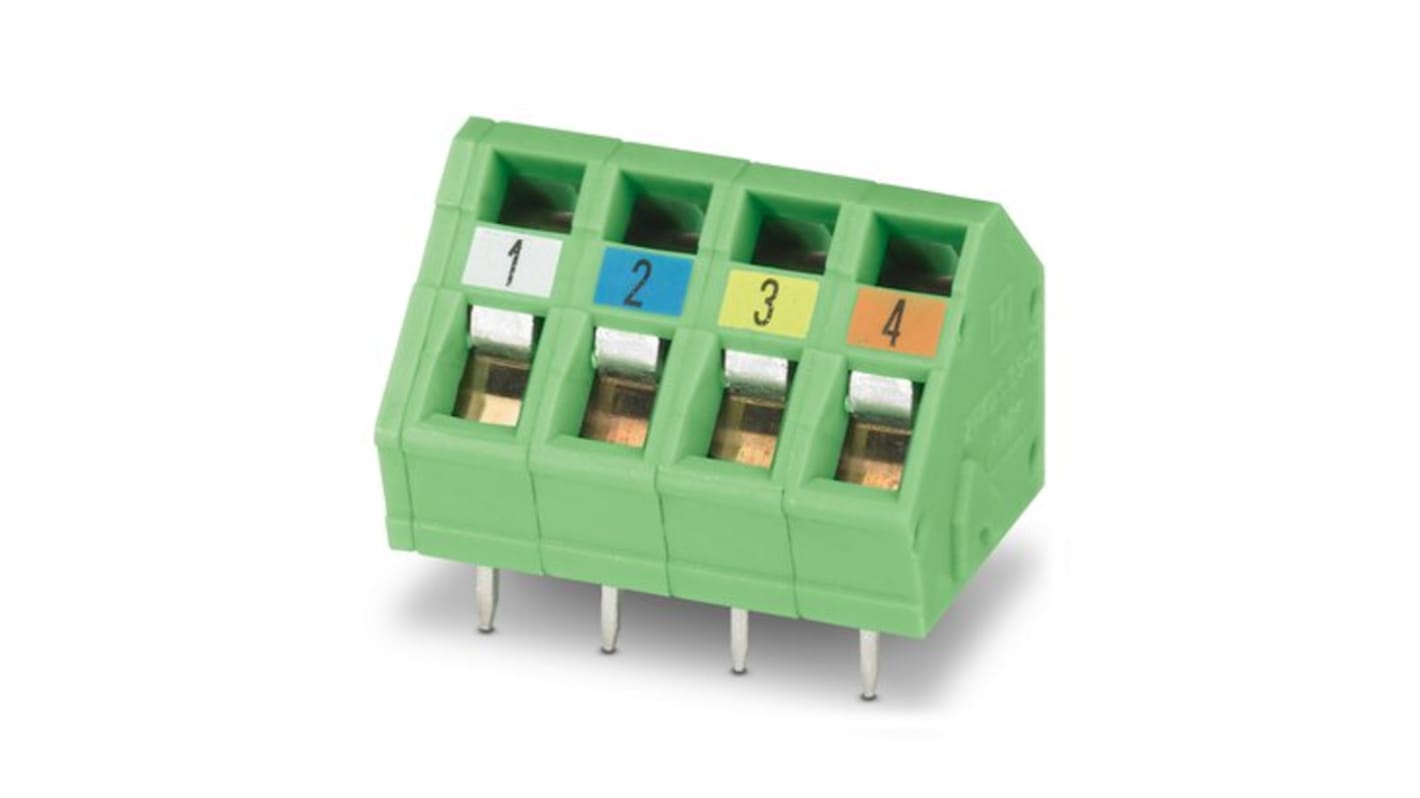 Phoenix Contact 0- 4-EXPROFINET2, 5C-5, ZFKDSA 1 Series PCB Terminal Block, 4-Contact, 5mm Pitch, PCB Mount, 1-Row, PCB