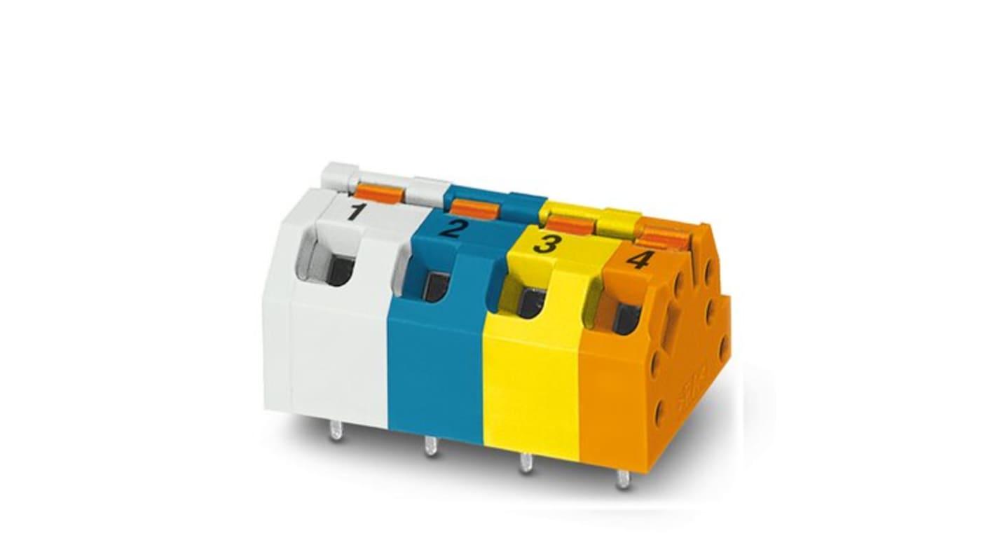 Phoenix Contact 0-IL PROFINET 3, SPTAF 1/ 4-5 Series PCB Terminal Block, 4-Contact, 5mm Pitch, PCB Mount, 1-Row, PCB