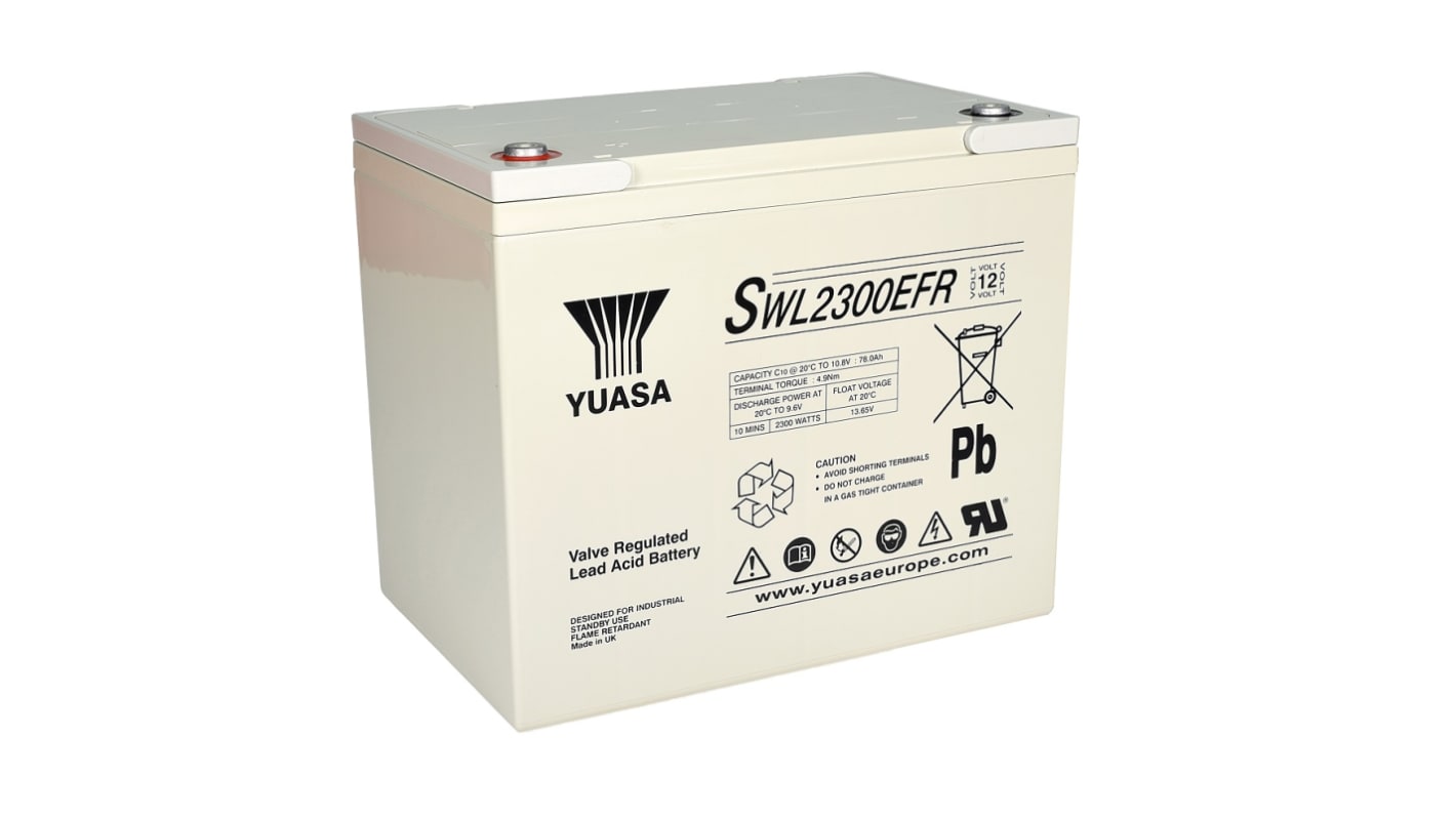 Yuasa SWL2300FR, 12V Blybatteri, VRLA Type, 78Ah