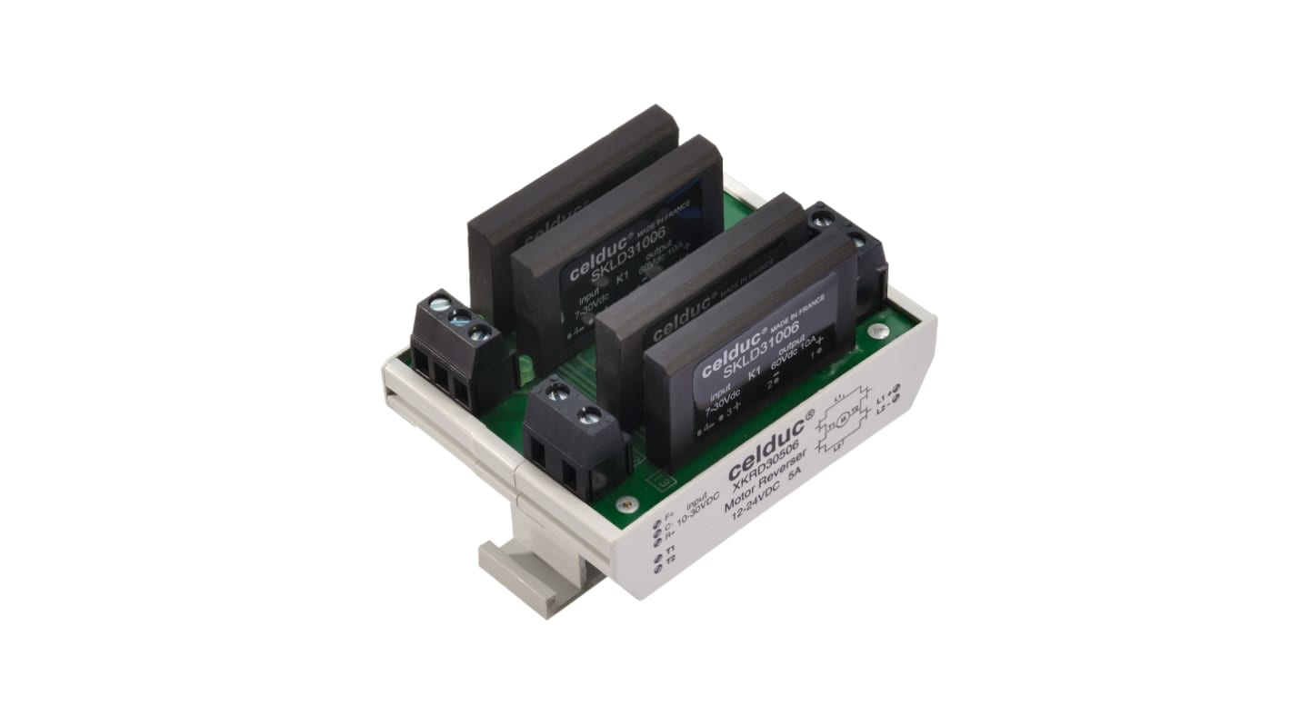 Celduc XKRD Series Solid State Relay, 5 A Load, DIN Rail Mount, 36 Vdc Load, 30 Vdc Control