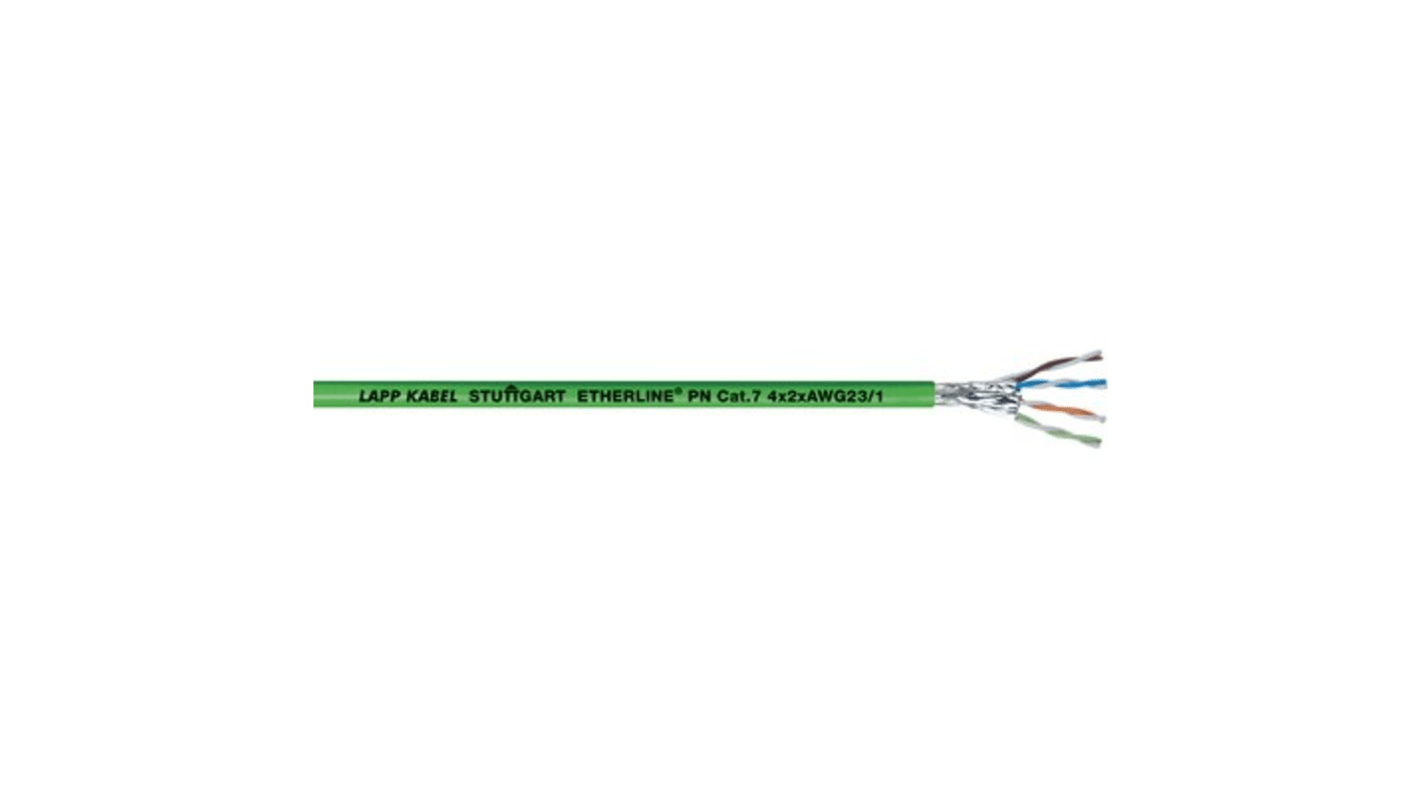 Lapp Cat7 Ethernet Cable, Tinned Copper Braid, Green, 100m