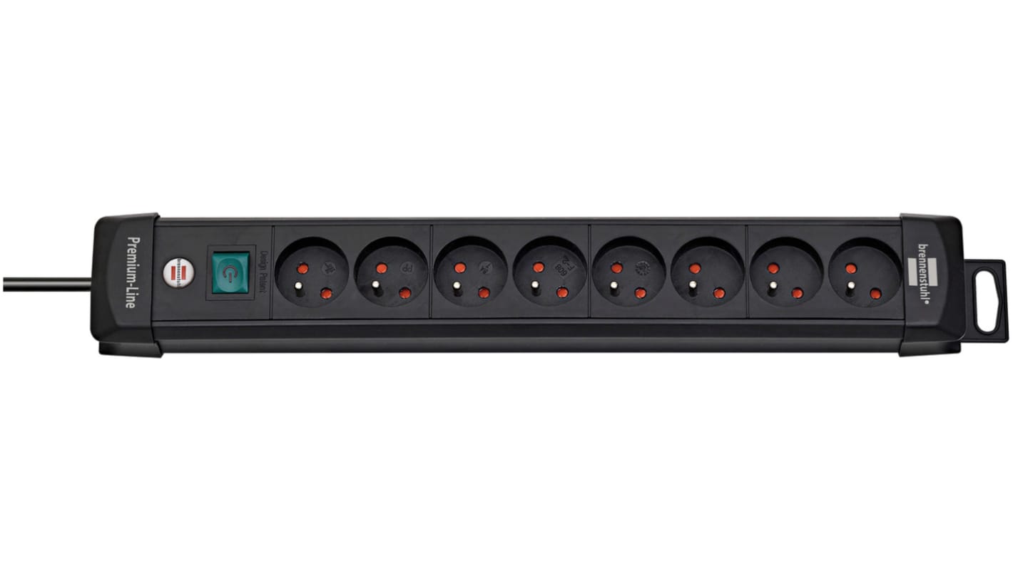 brennenstuhl Type E - French 8 Gang Distribution Unit, 3m Cable, No, 16A, 230 V, No, Surge Protected