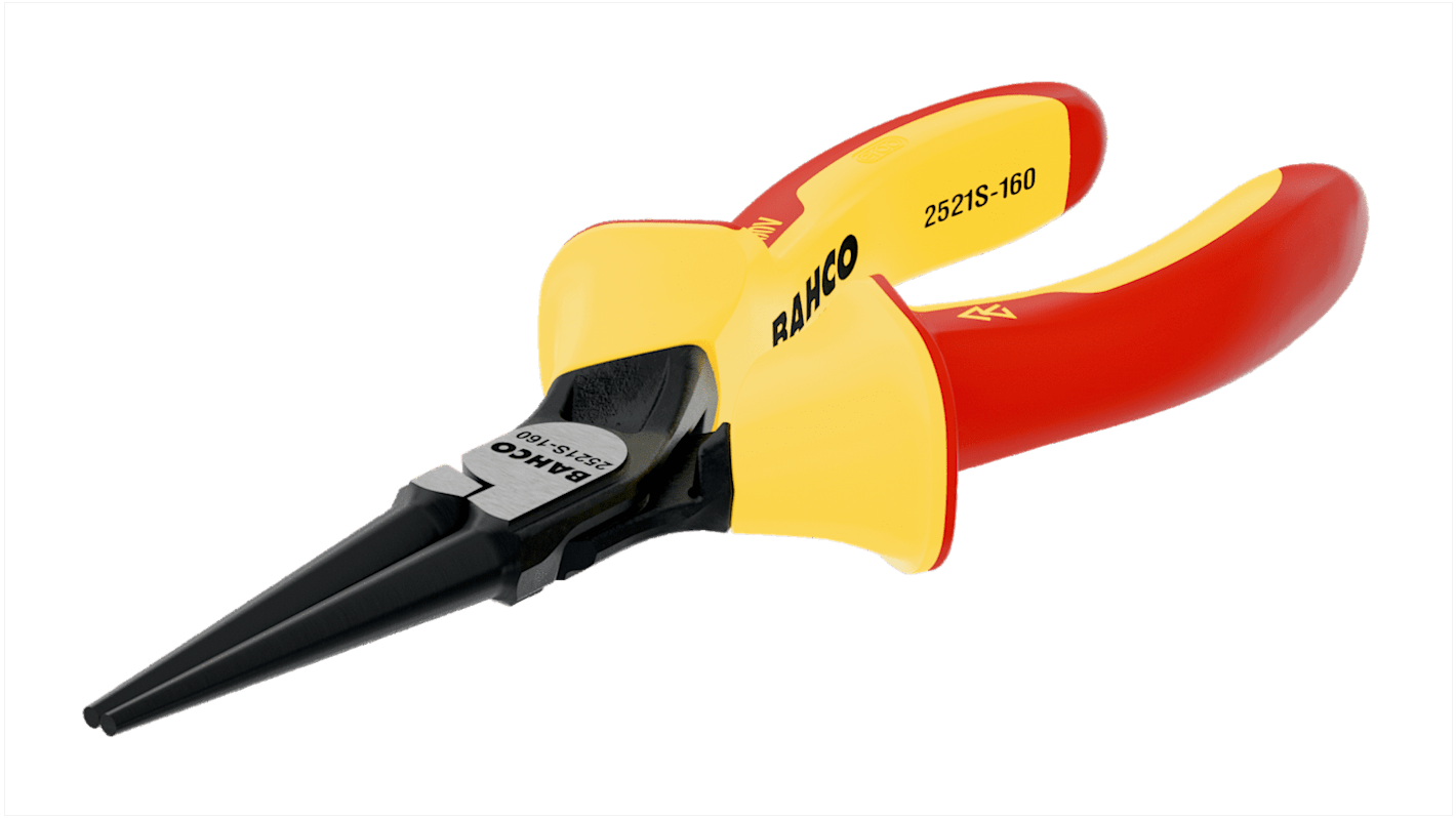 Bahco 2521S-160 Round Nose Pliers, 160 mm Overall, Straight Tip, VDE/1000V, 49,5mm Jaw