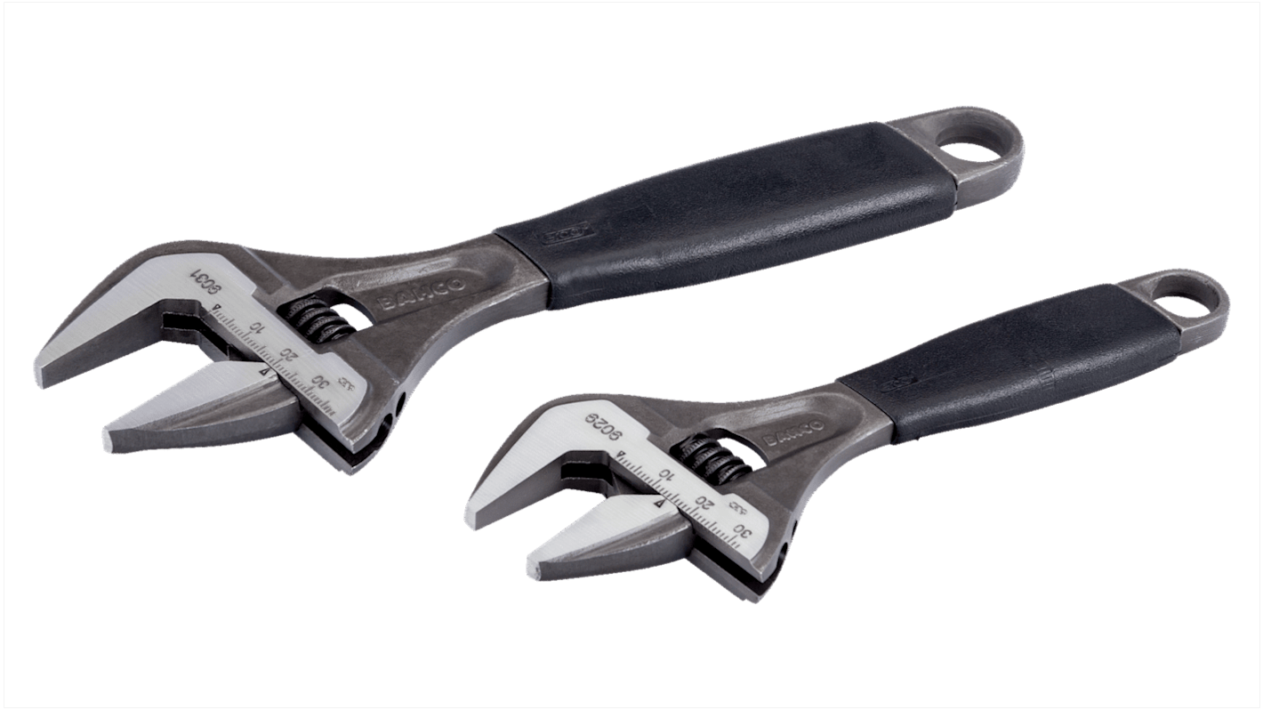 Bahco Adjustable Spanner, 230 mm Overall, 35mm Jaw Capacity, Rubberized Comfort Grip Handle