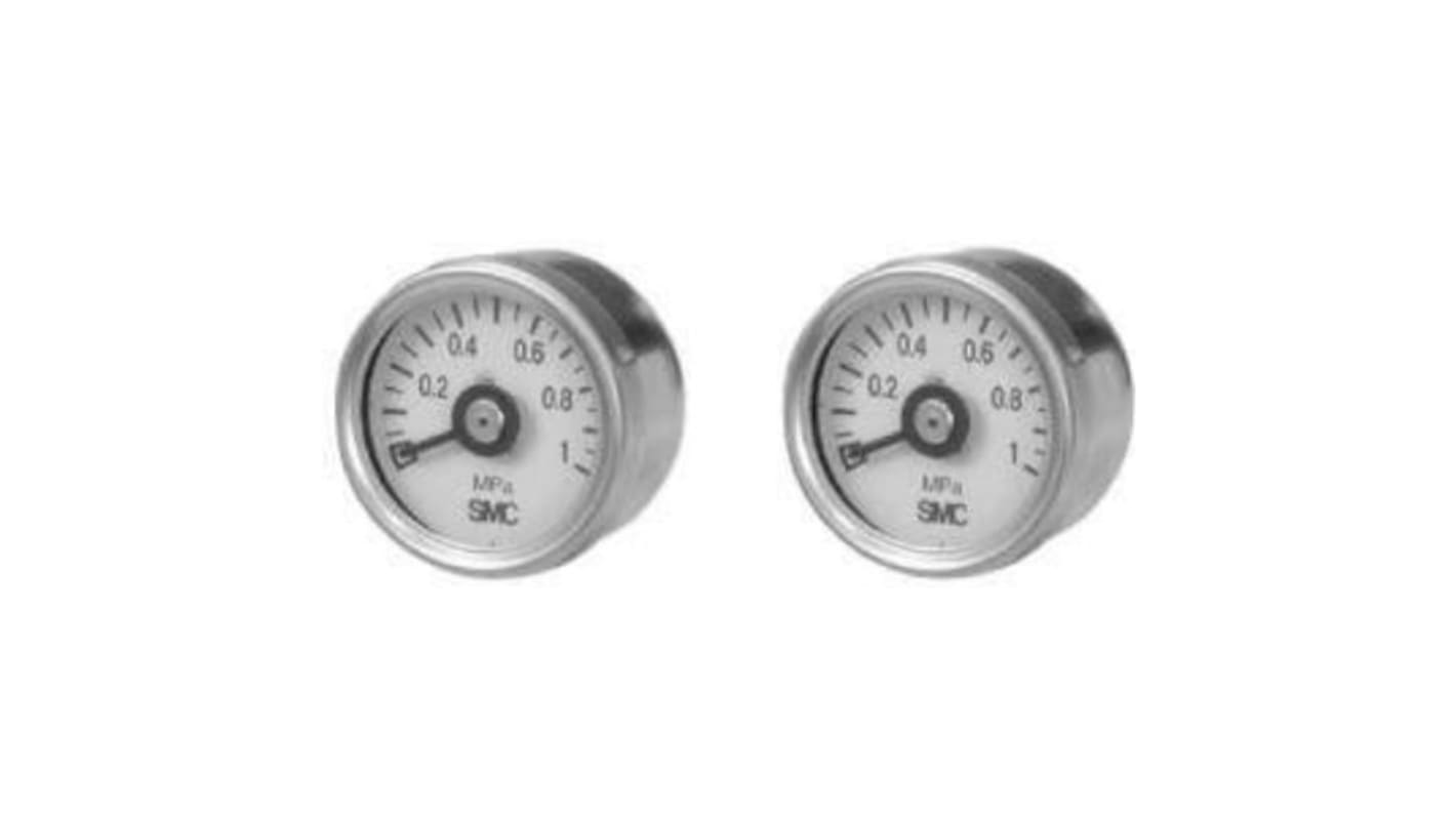 SMC R 1/8 Analogue Pressure Gauge 1Mpa Back Entry, G33-10-01, 0Mpa min.