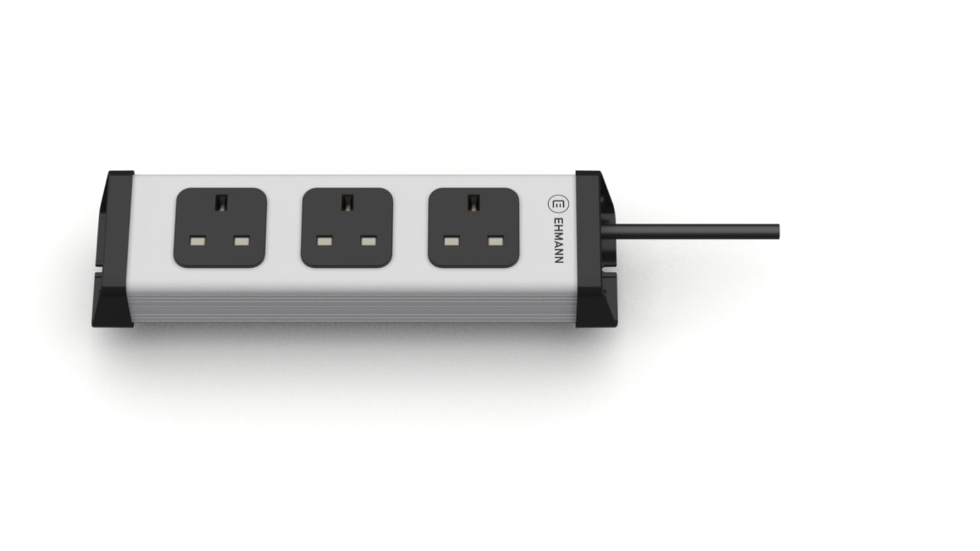 Ehmann Typ G – Britisch Stromverteilungseinheit, 3-fach , UK-Netzstecker, 3m Kabel, 230 V, / 13A, Wandmontage