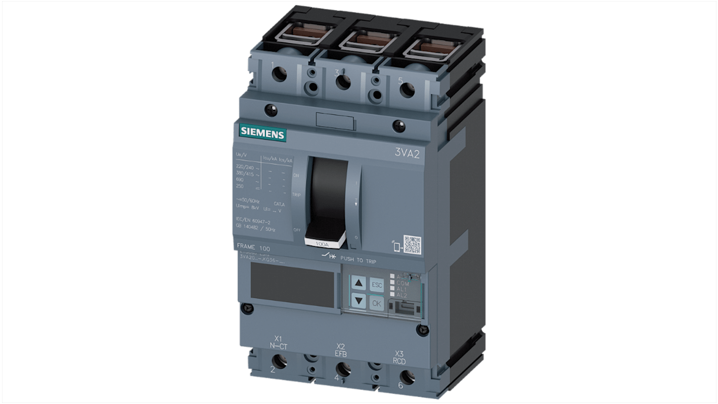 Siemens SENTRON 3VA2, Leistungsschalter MCCB 3-polig, 100A / Abschaltvermögen 85 kA, Fest