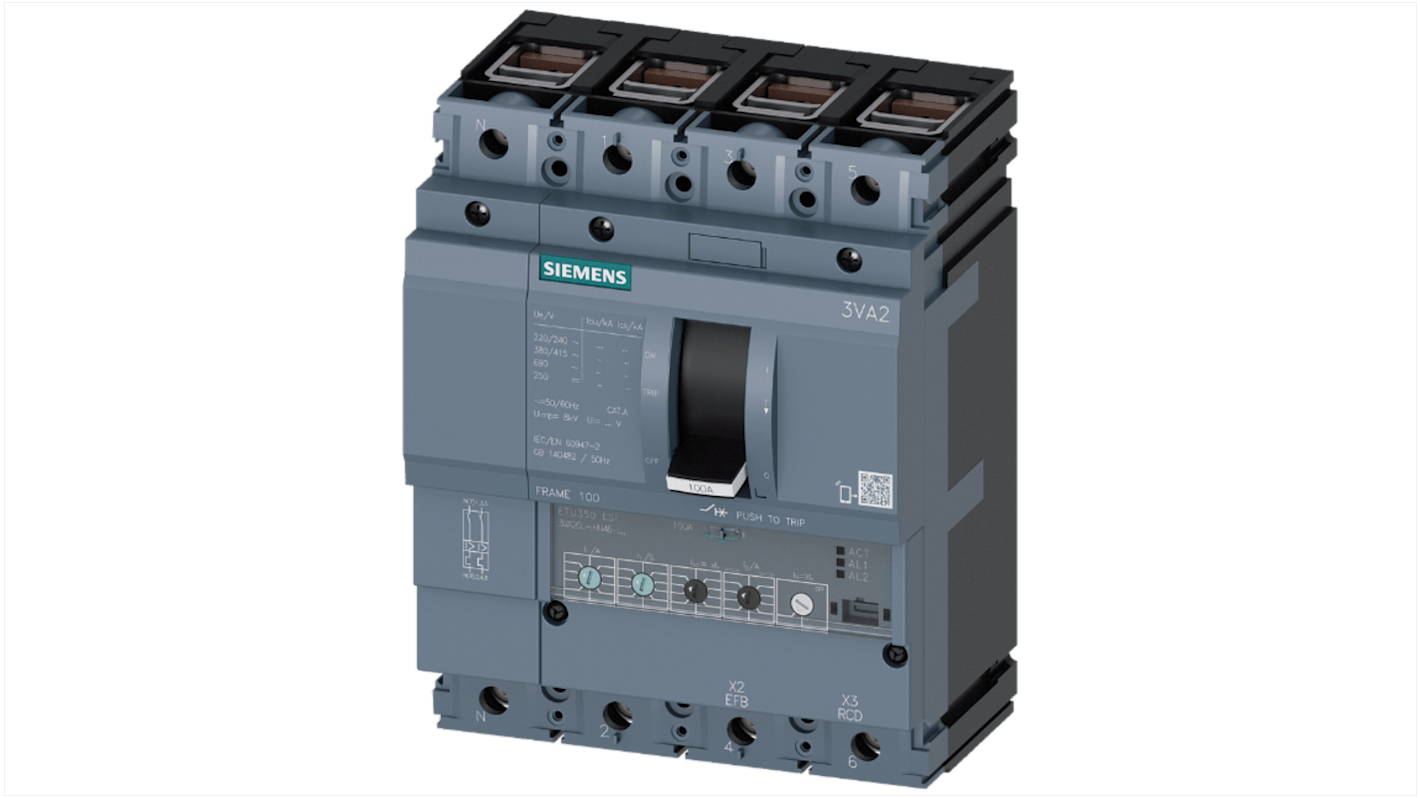 Siemens, SENTRON MCCB 4P 100A, Breaking Capacity 110 kA, Fixed Mount