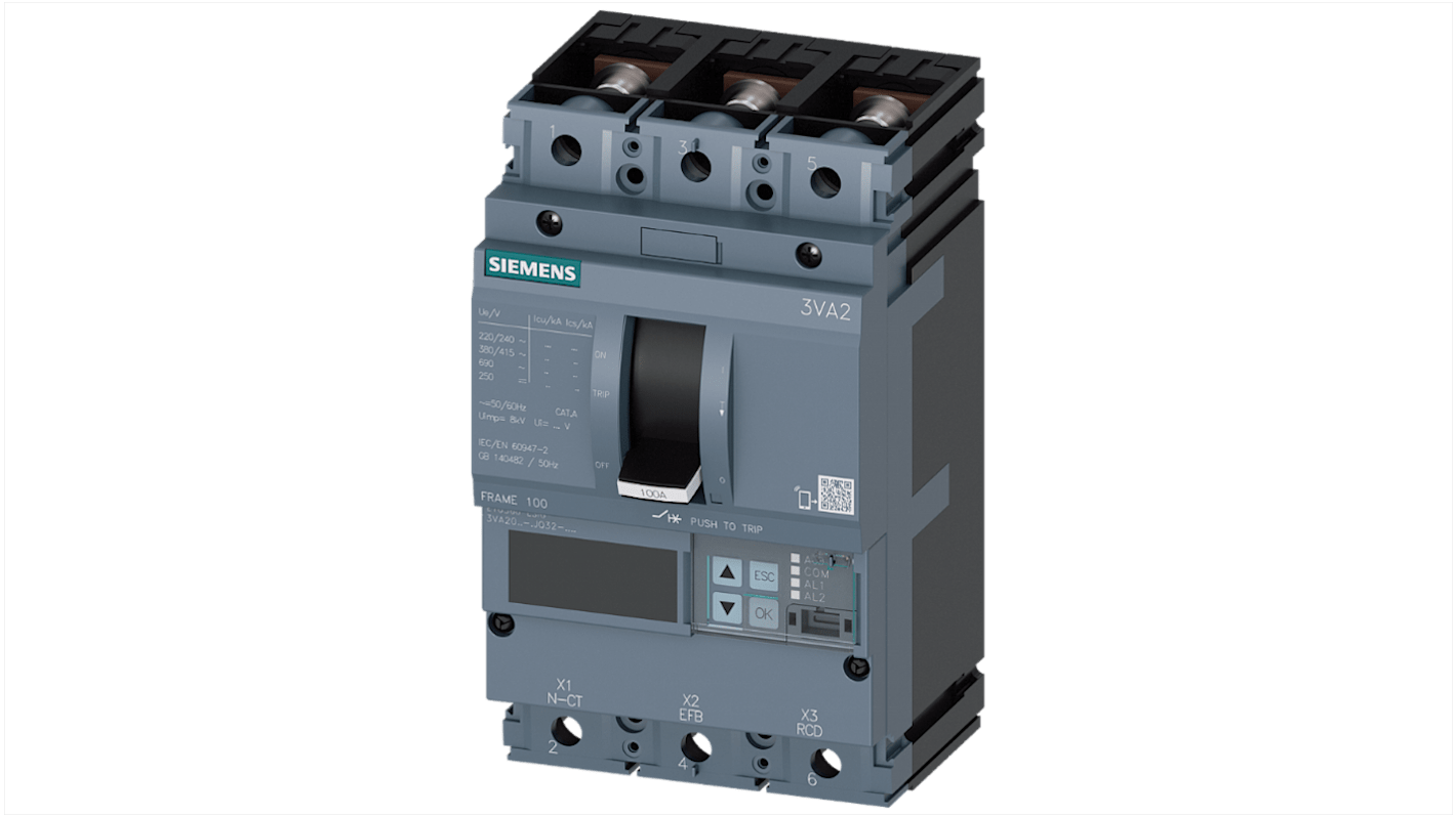 MCCB Siemens, 3 Polos, 40A, Capacidad de Ruptura 55 kA, Montaje fijo, SENTRON, 3VA2