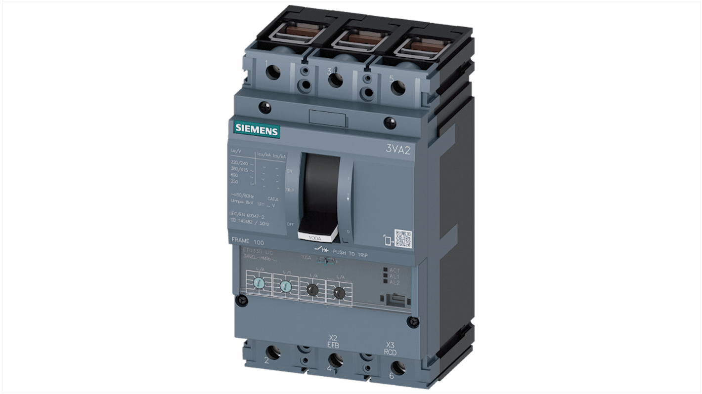 Siemens SENTRON 3VA2, Leistungsschalter MCCB 3-polig, 63A / Abschaltvermögen 110 kA, Fest