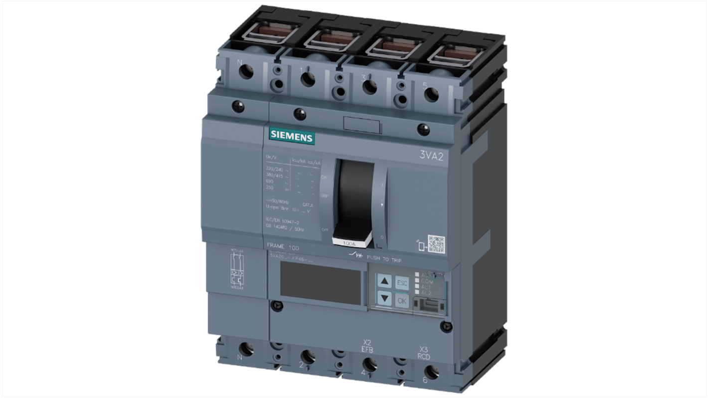 Siemens SENTRON 3VA2, Leistungsschalter MCCB 4-polig, 63A / Abschaltvermögen 150 kA, Fest