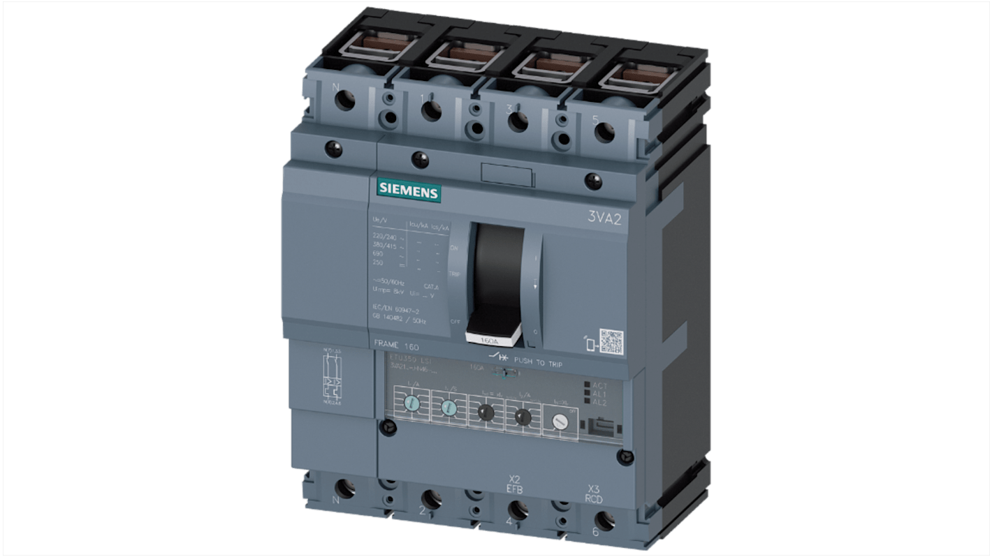 Interruttore magnetotermico scatolato 3VA2110-8HN46-0AA0, 4, 100A, potere di interruzione 150 kA, Fissa