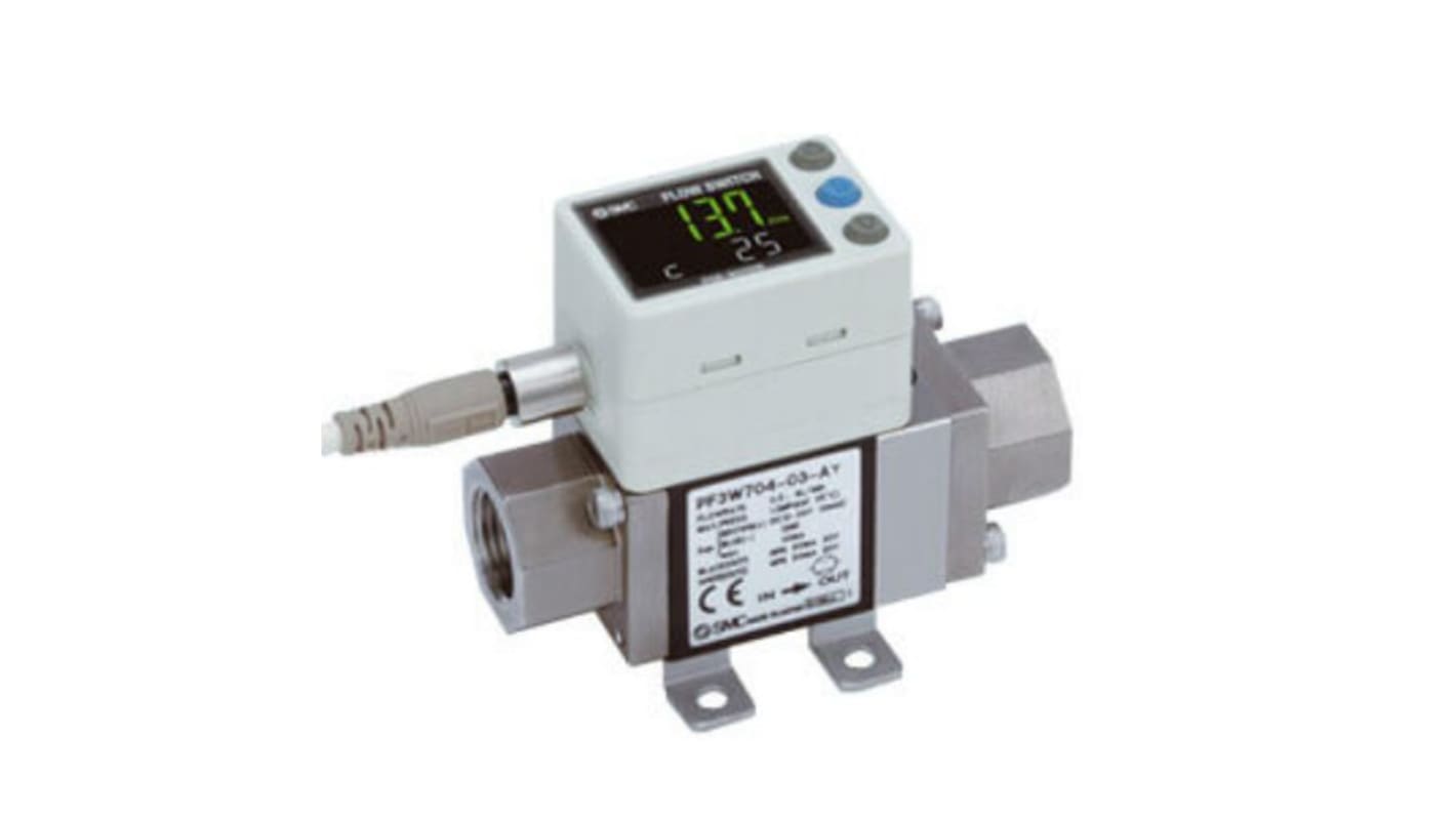 SMC PF3W Series Digital Flow Switch For Water Flow Sensor for Fluid, Liquid, 0.5 l/min Min, 4 L/min Max
