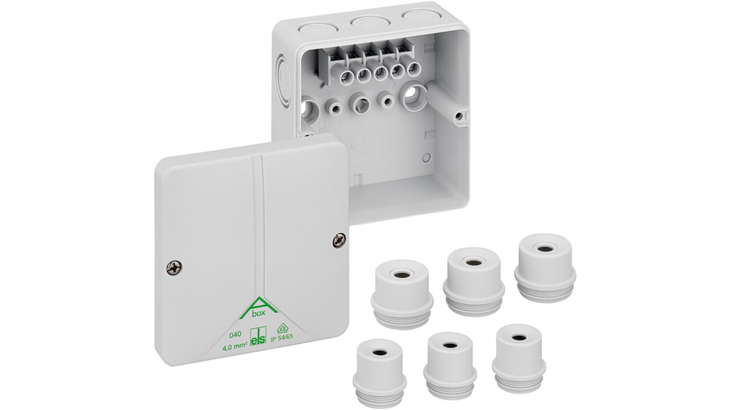 Spelsberg Abox m 040 Series Grey Polystyrene Junction Box, IP54, IP65, 5 Terminals, 94 x 94 x 57mm