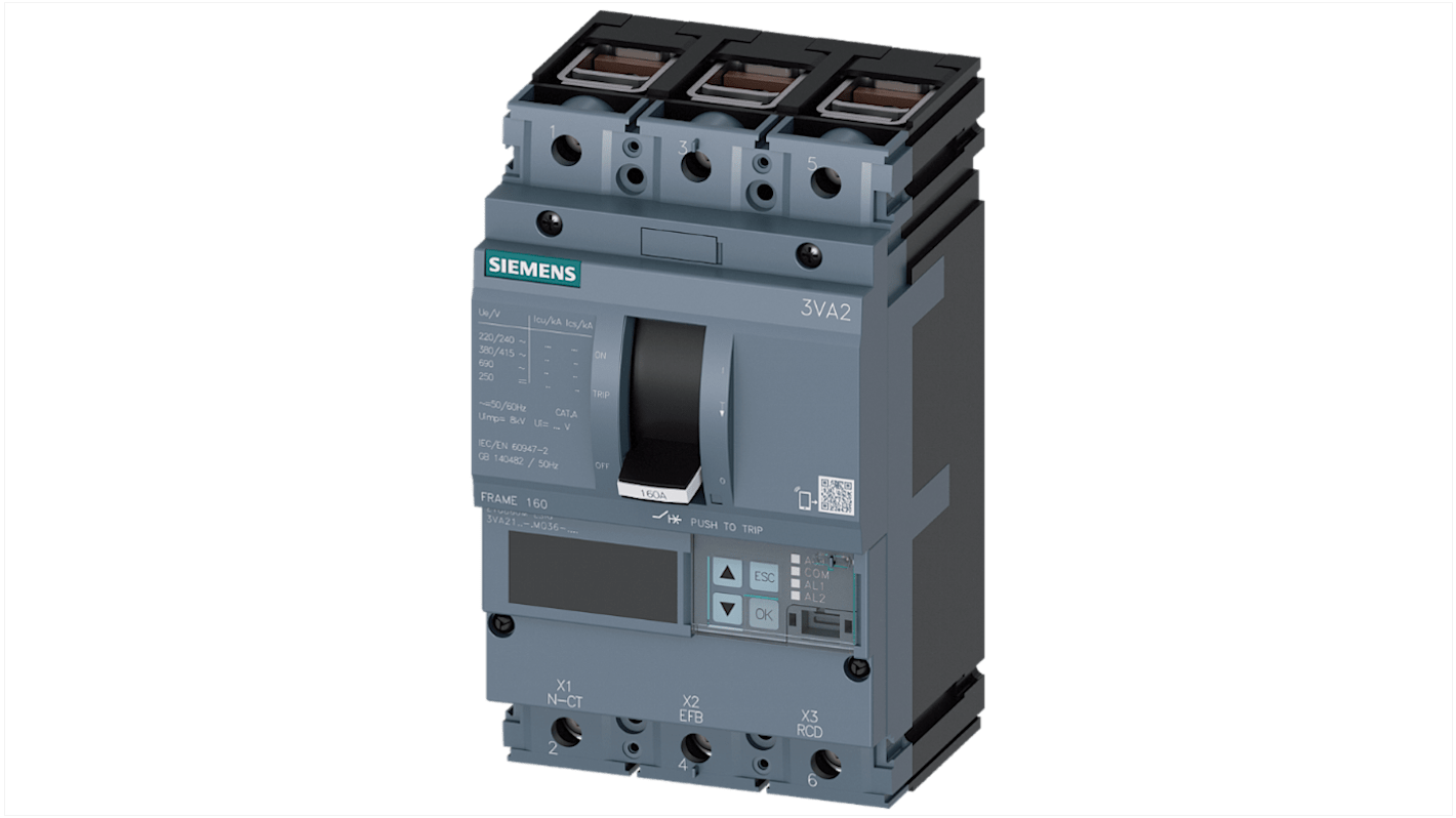 Siemens, SENTRON MCCB 3P 25A, Breaking Capacity 200 kA, Fixed Mount