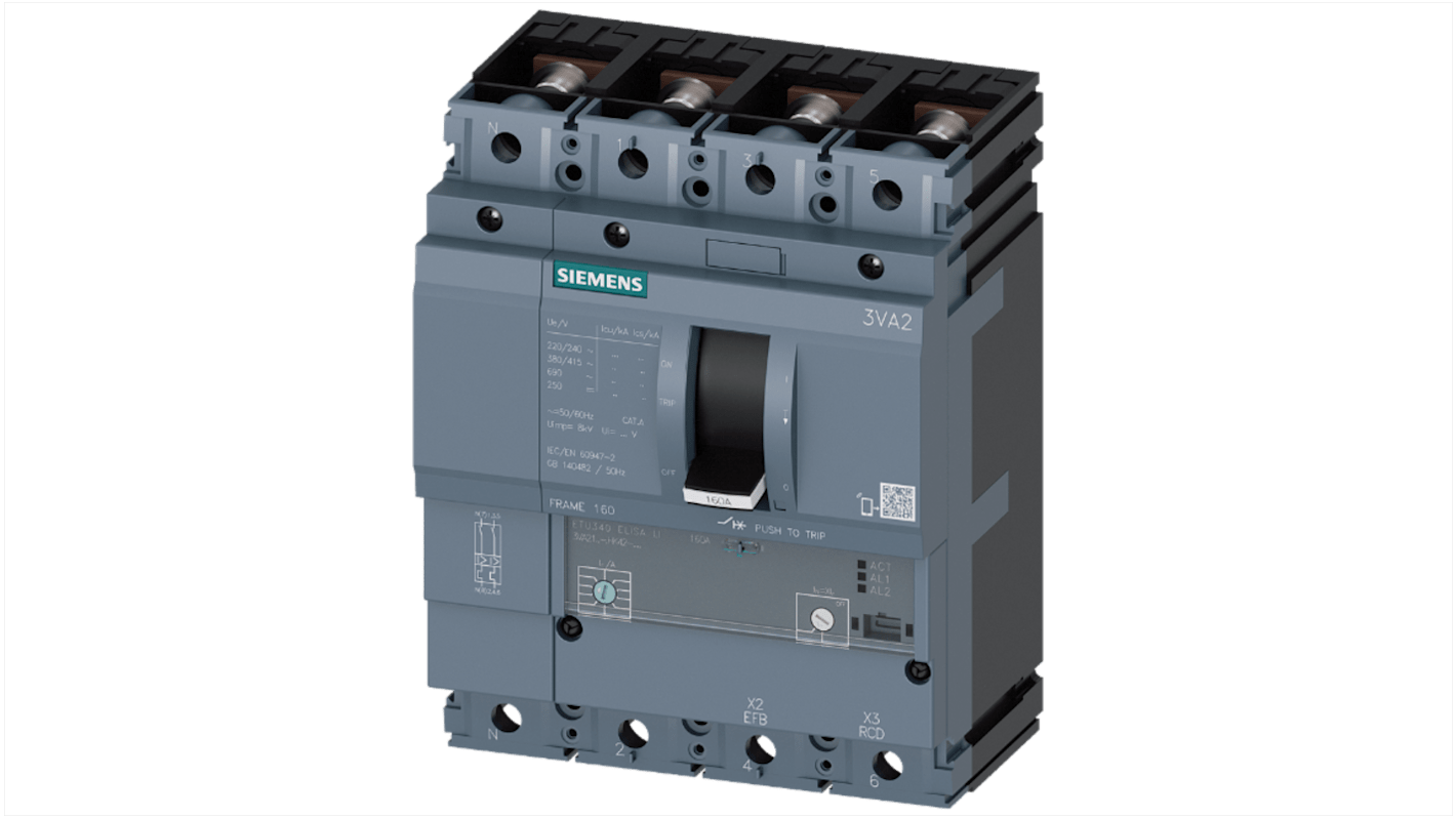 Siemens, SENTRON MCCB 4P 25A, Breaking Capacity 85 kA, Fixed Mount
