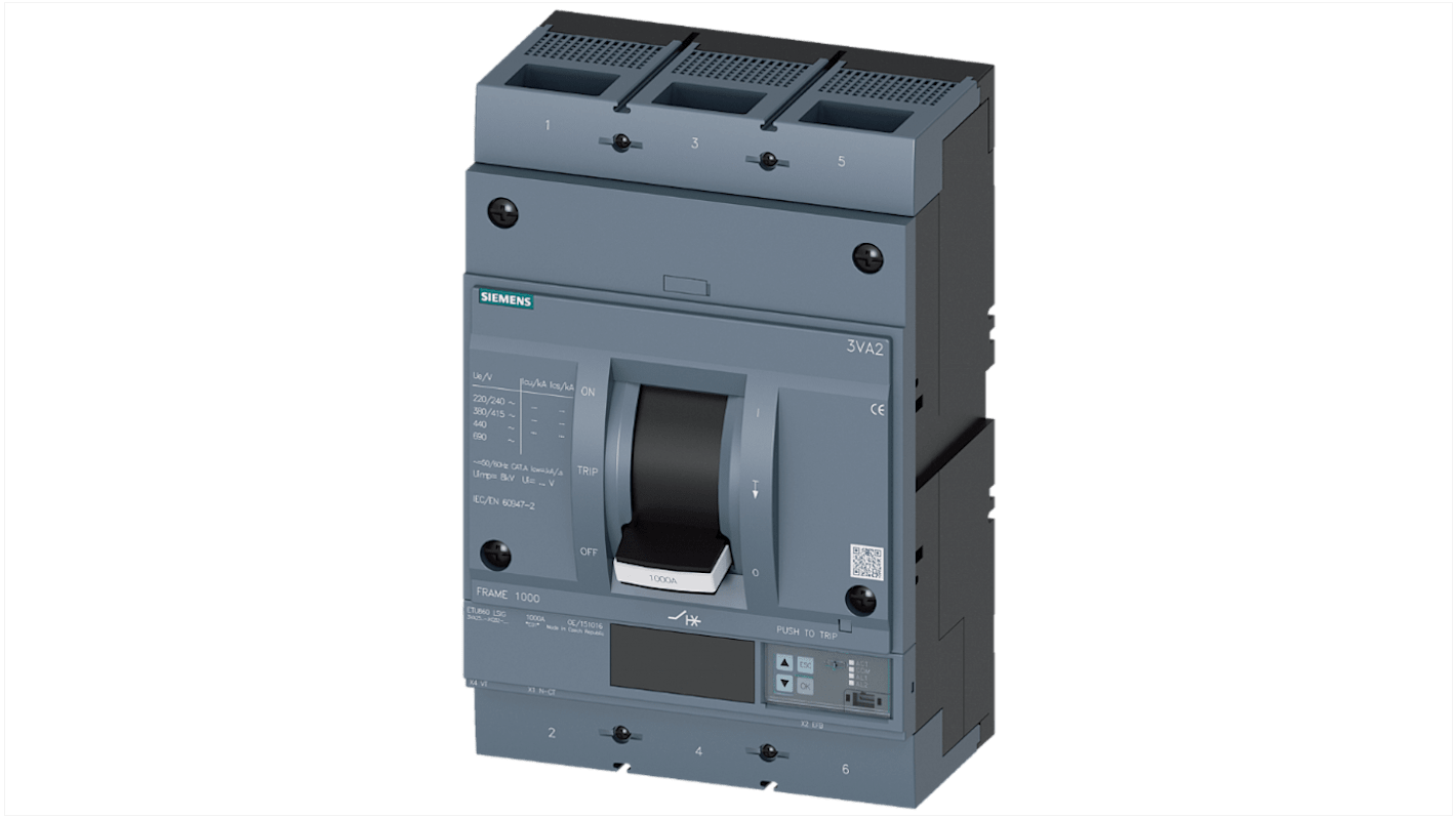 Siemens, SENTRON MCCB 3P 1kA, Breaking Capacity 25 kA, Fixed Mount