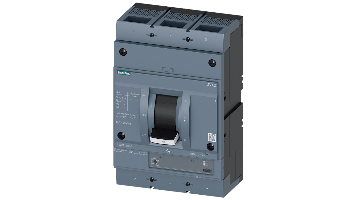 Siemens, SENTRON MCCB 3P 630A, Breaking Capacity 25 kA, Fixed Mount