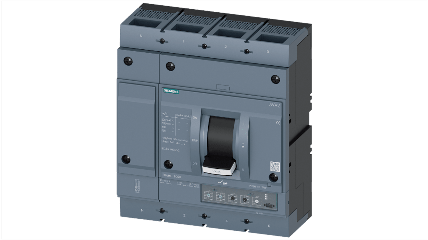 Siemens, SENTRON MCCB 4P 630A, Breaking Capacity 35 kA, Fixed Mount