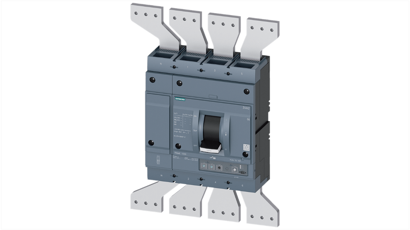 MCCB Siemens, 4 Polos, 1.25kA, Capacidad de Ruptura 25 kA, Montaje fijo, SENTRON, 3VA2