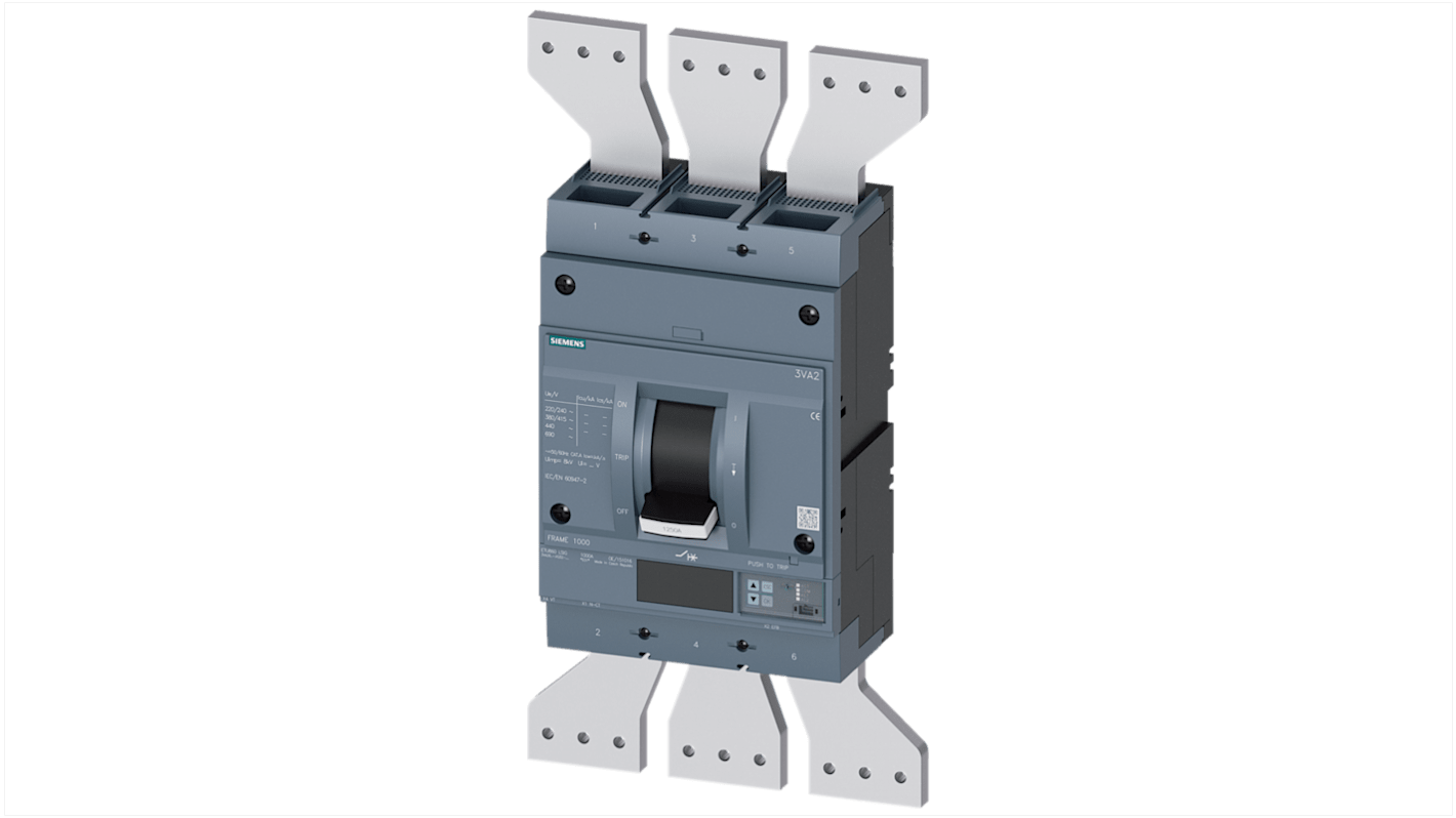 Siemens, SENTRON MCCB 3P 1.25kA, Breaking Capacity 35 kA, Fixed Mount