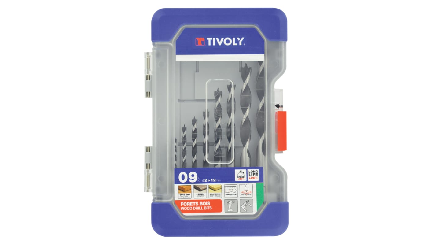 Tivoly 9-Piece Wood Drill Bit Set for Wood, 12mm Max, 2mm Min