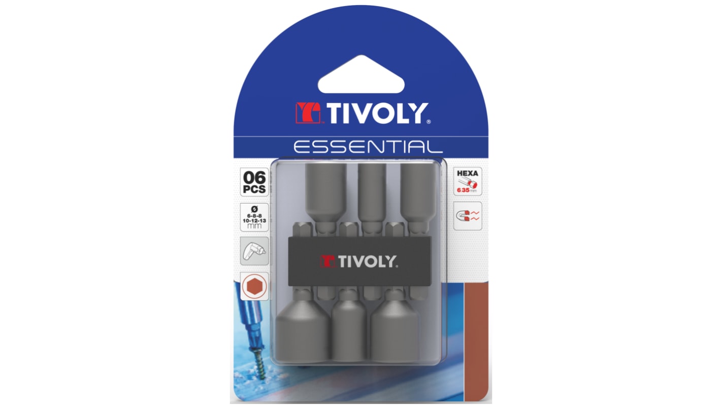 Tivoly Hexagon Nut Driver, 6 mm, 8 mm, 10 mm, 12 mm, 13 mm Tip