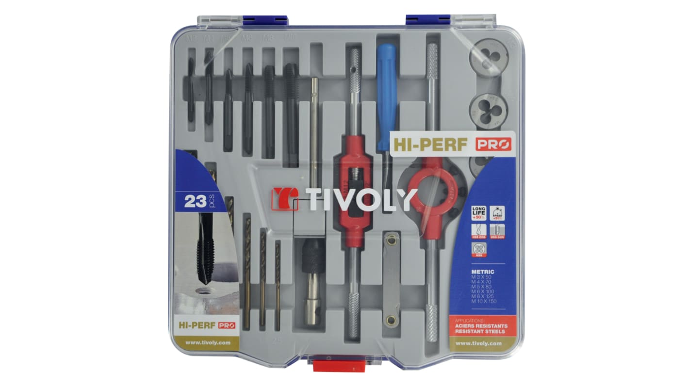 Tivoly 29-Piece HSS Tap & Die Set, M3 - M12 Taps, M3 - M12 Dies