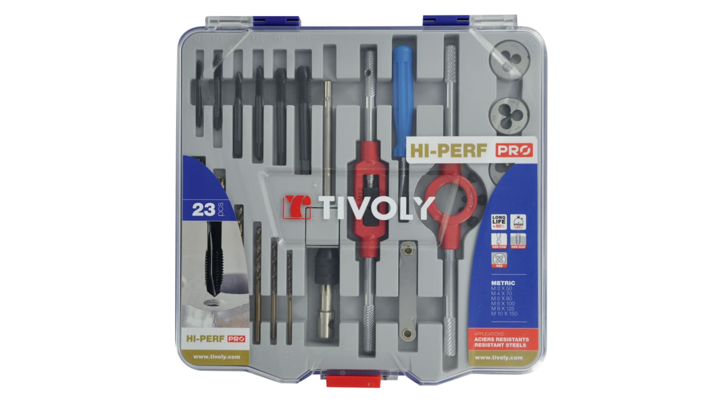 Tivoly HSS Gewindeschneider Satz, 29-teilig Gewindebohrer M3 → M12, Matrizen M3 → M12