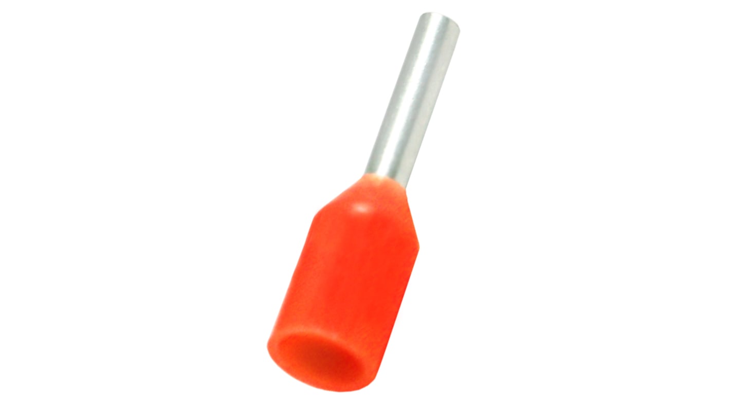 RS PRO Insulated Bootlace Ferrule, 6mm Pin Length, 1.0mm Pin Diameter, 20mm² Wire Size, Orange