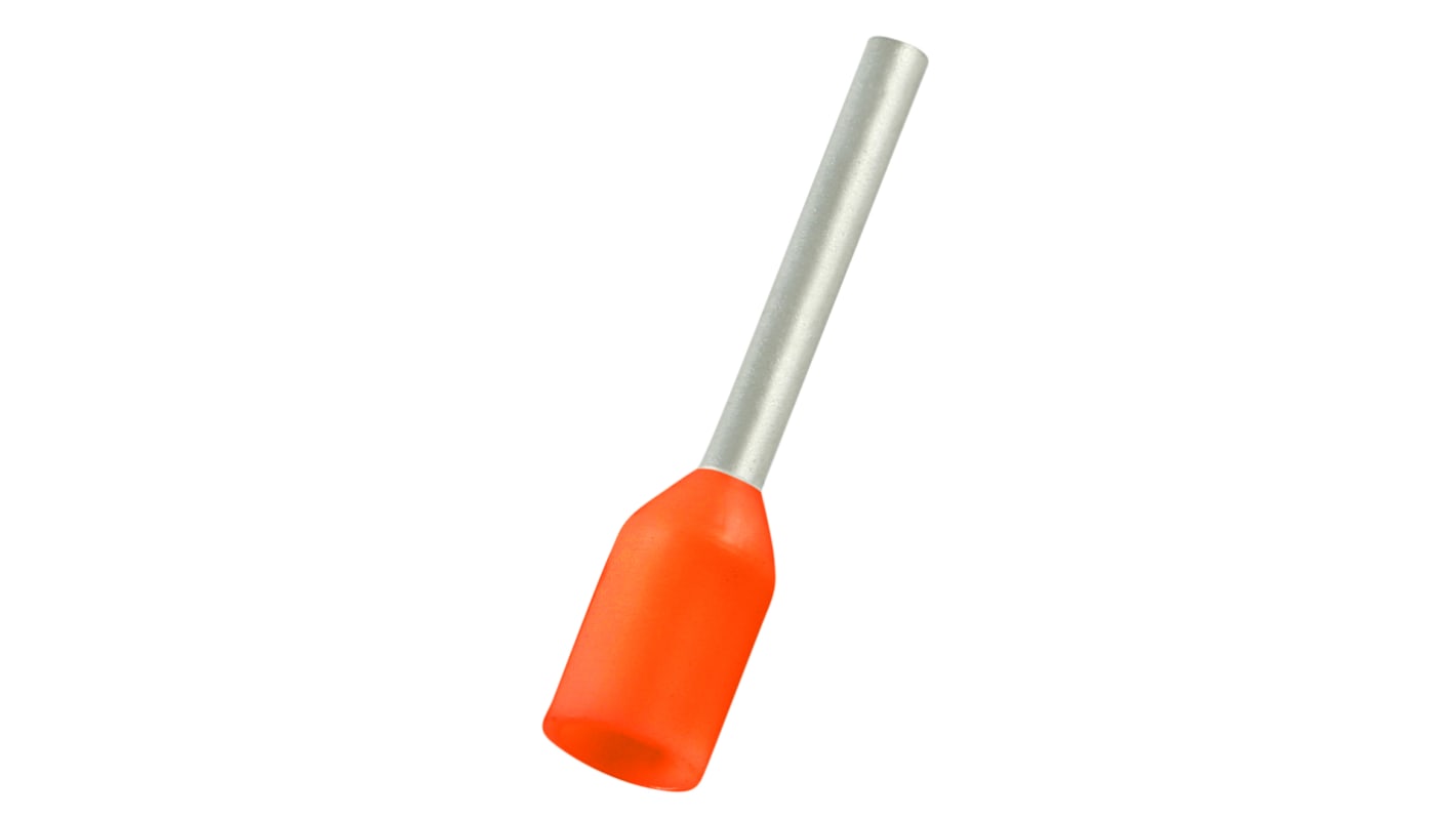 RS PRO Insulated Bootlace Ferrule, 10mm Pin Length, 1.0mm Pin Diameter, 20mm² Wire Size, Orange