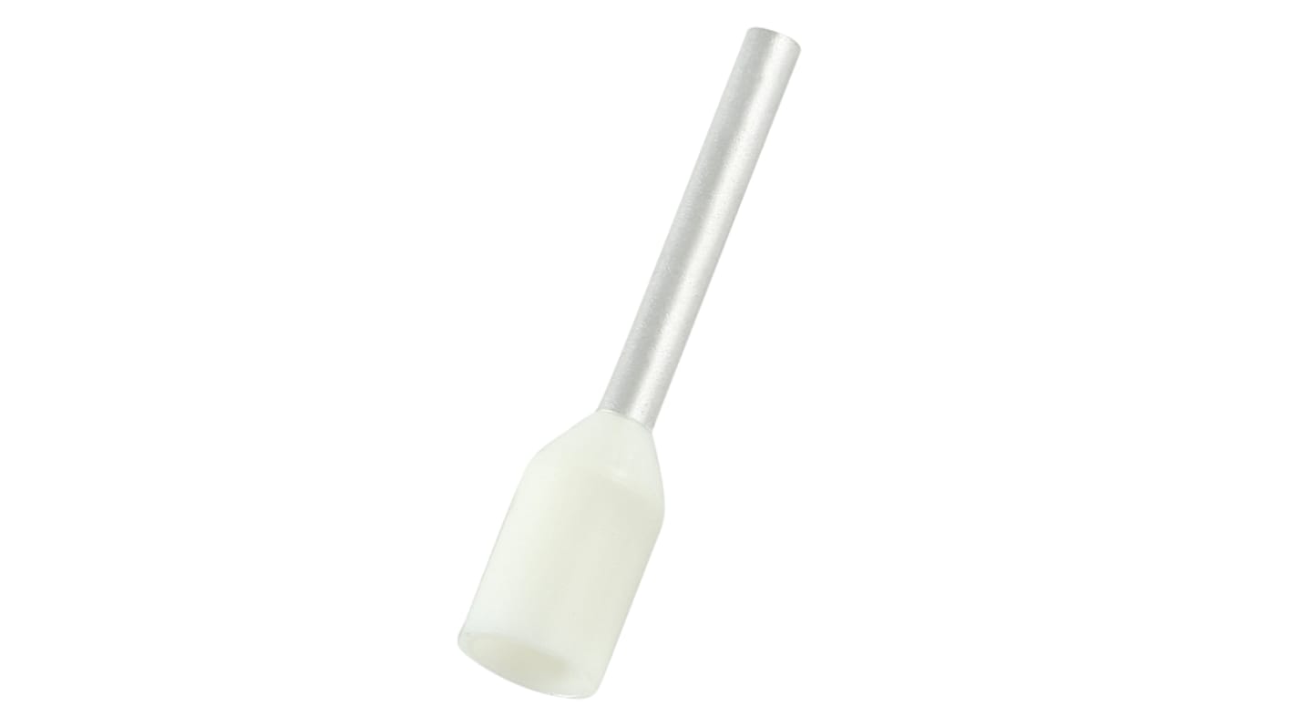 RS PRO Insulated Bootlace Ferrule, 10mm Pin Length, 1.0mm Pin Diameter, 0.5mm² Wire Size, White