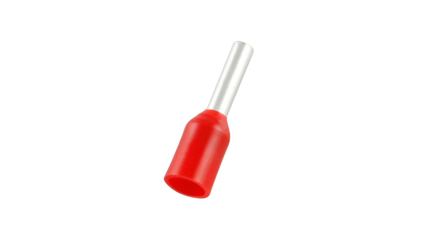 RS PRO Insulated Bootlace Ferrule, 6mm Pin Length, 1.4mm Pin Diameter, 1mm² Wire Size, Red