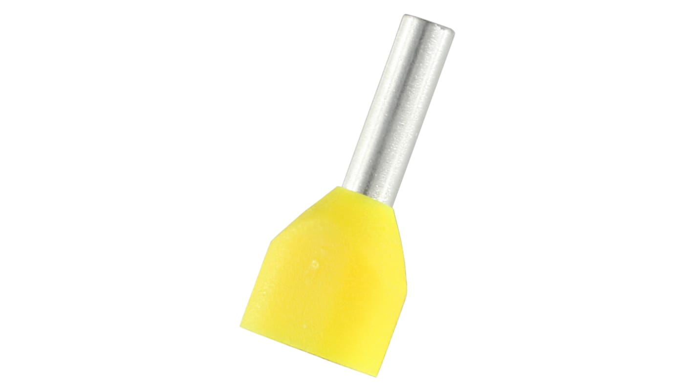 RS PRO Insulated Bootlace Ferrule, 8mm Pin Length, 1.4mm Pin Diameter, 1mm² Wire Size, Yellow
