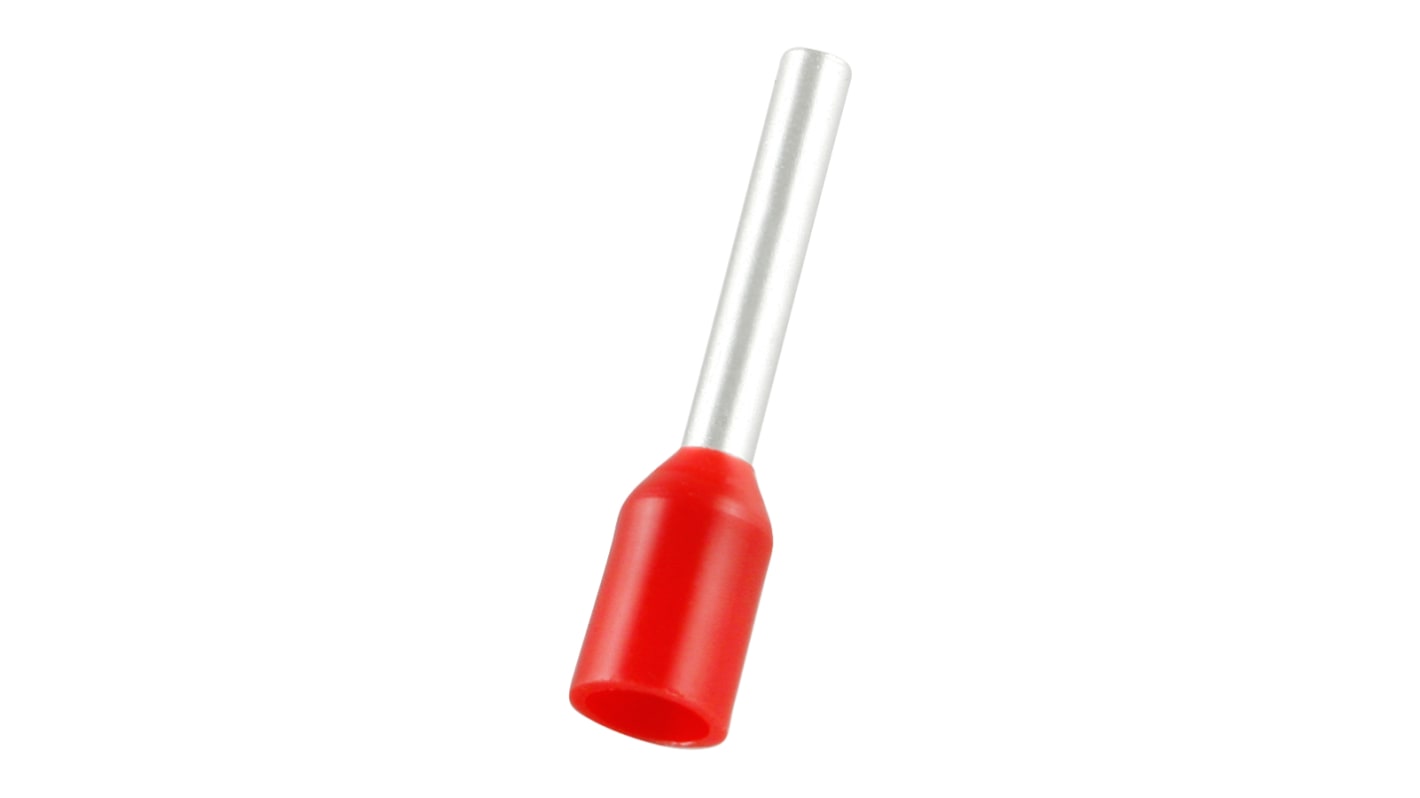 RS PRO Insulated Bootlace Ferrule, 10mm Pin Length, 1.4mm Pin Diameter, 1mm² Wire Size, Red