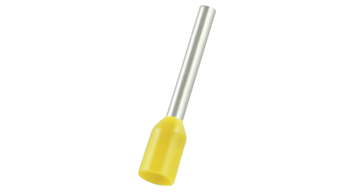 RS PRO Insulated Bootlace Ferrule, 12mm Pin Length, 1.4mm Pin Diameter, 1mm² Wire Size, Yellow