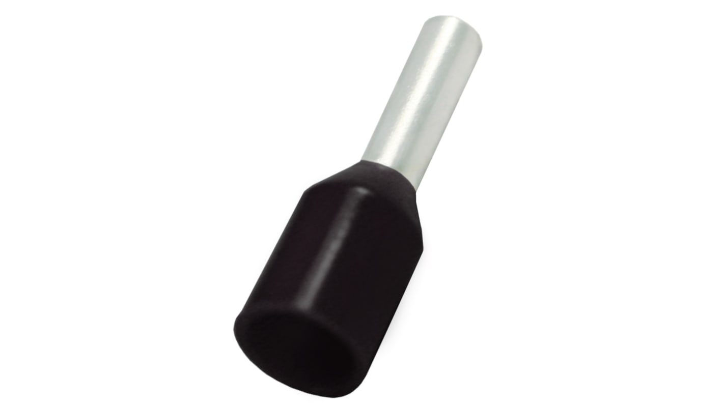 RS PRO Insulated Bootlace Ferrule, 6mm Pin Length, 1.7mm Pin Diameter, 1.5mm² Wire Size, Black