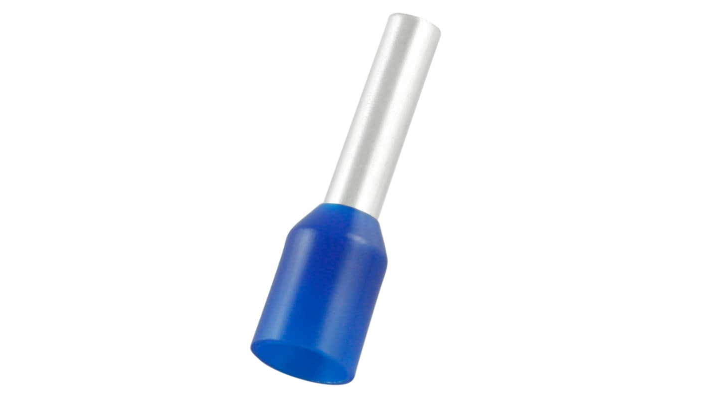 RS PRO Insulated Bootlace Ferrule, 10mm Pin Length, 2.2mm Pin Diameter, 2.5mm² Wire Size, Blue