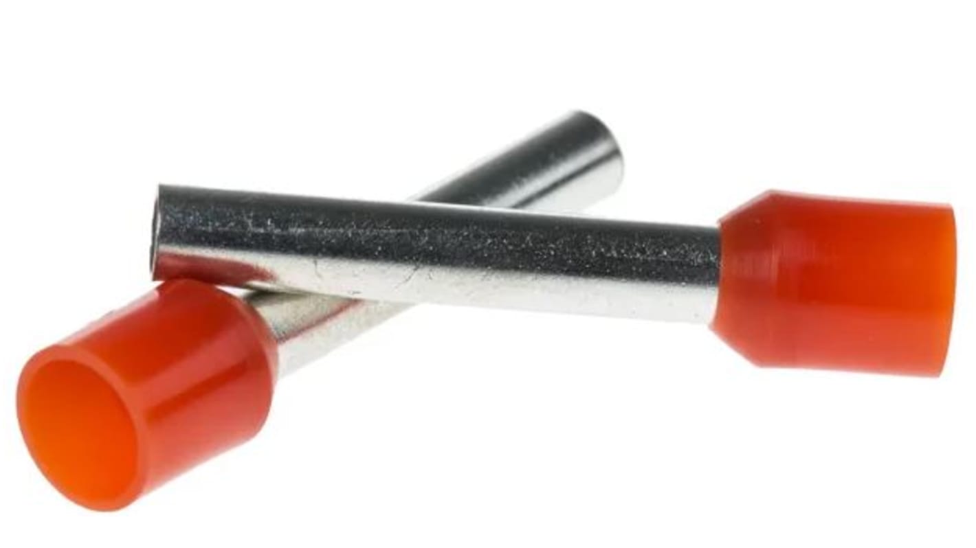 RS PRO Insulated Bootlace Ferrule, 18mm Pin Length, 2.8mm Pin Diameter, 4mm² Wire Size, Orange