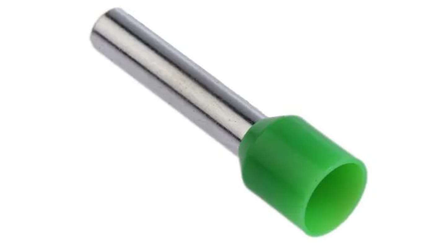 RS PRO Insulated Bootlace Ferrule, 18mm Pin Length, 3.5mm Pin Diameter, 6mm² Wire Size, Green