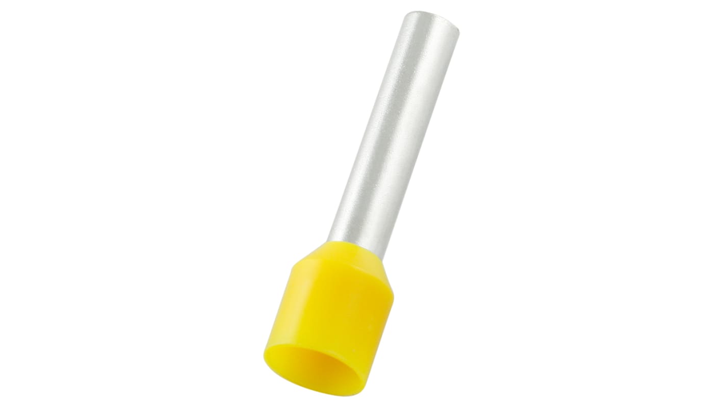 RS PRO Insulated Bootlace Ferrule, 18mm Pin Length, 3.5mm Pin Diameter, 6mm² Wire Size, Yellow