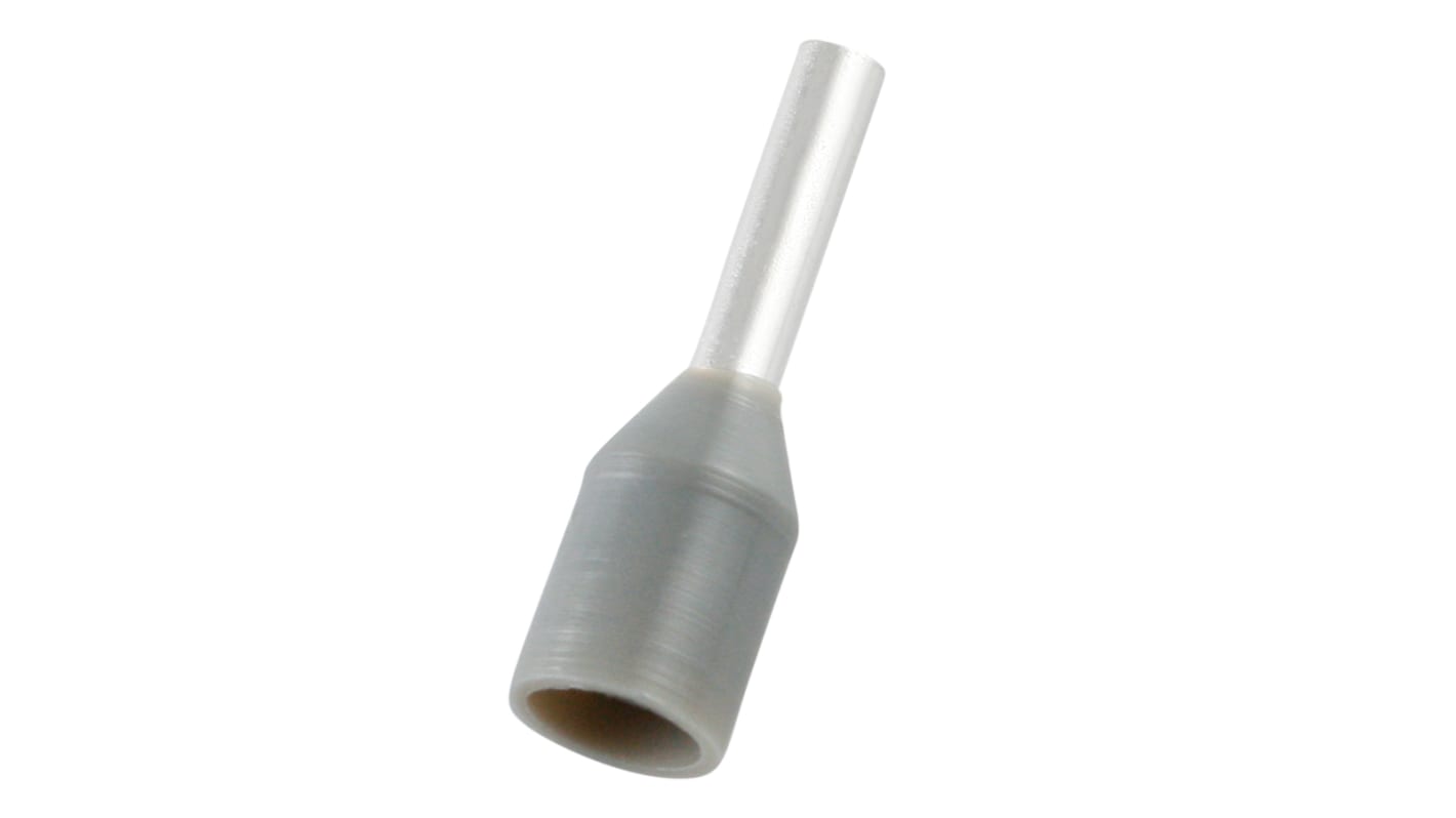 RS PRO Insulated Bootlace Ferrule, 6mm Pin Length, 1.2mm Pin Diameter, 0.75mm² Wire Size, Grey
