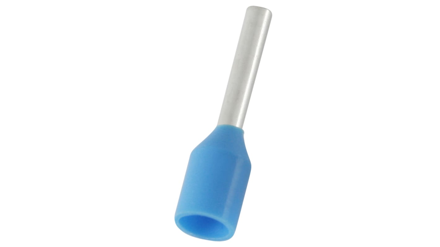 RS PRO Insulated Bootlace Ferrule, 8mm Pin Length, 1.2mm Pin Diameter, 0.75mm² Wire Size, Blue