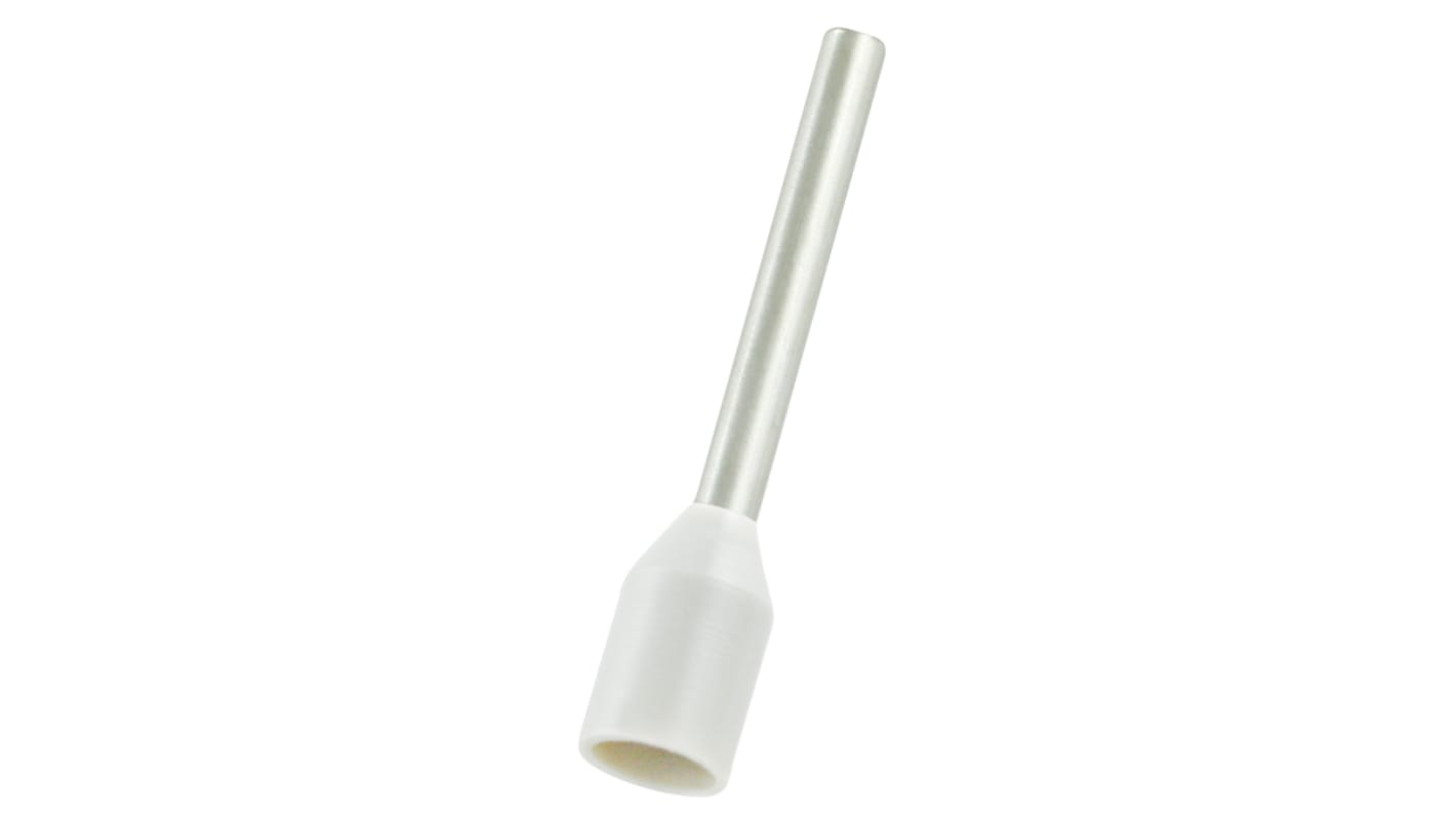 RS PRO 绝缘管型端子, 白色, 0.75mm², Φ1.2mm x 12mm引脚, 总长18.5mm