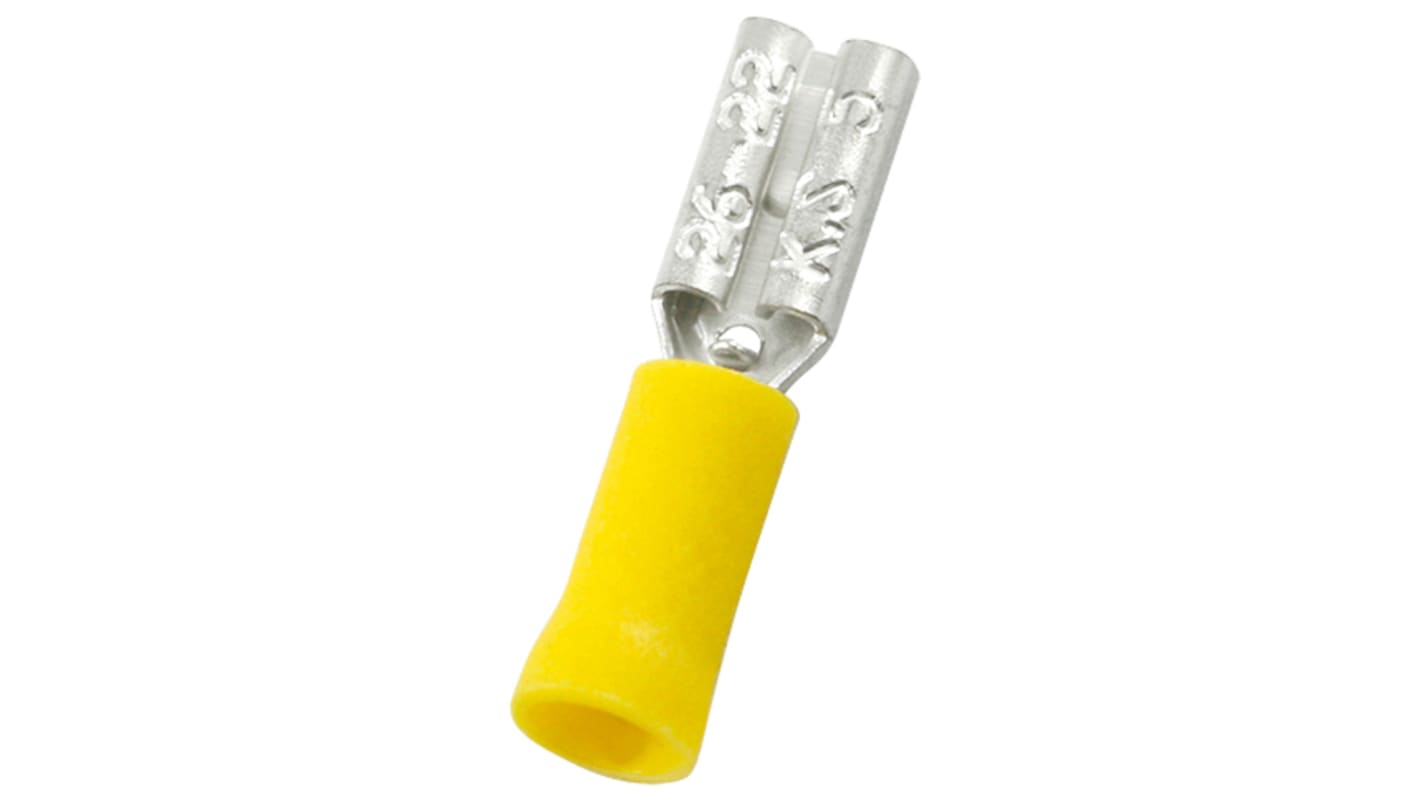 RS PRO Yellow Insulated Female Spade Connector, Double Crimp, 2.8 x 0.5mm Tab Size, 0.2mm² to 0.5mm²