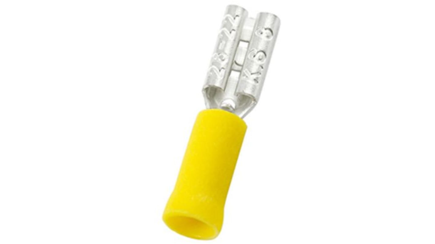 RS PRO Yellow Insulated Female Spade Connector, Double Crimp, 2.8 x 0.8mm Tab Size, 0.2mm² to 0.5mm²