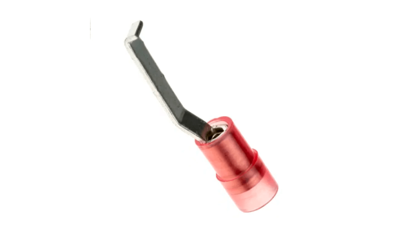 RS PRO Hooked Insulated Crimp Blade Terminal 17.4mm Blade Length, 0.5mm² to 1.5mm², 22AWG to 16AWG, Red