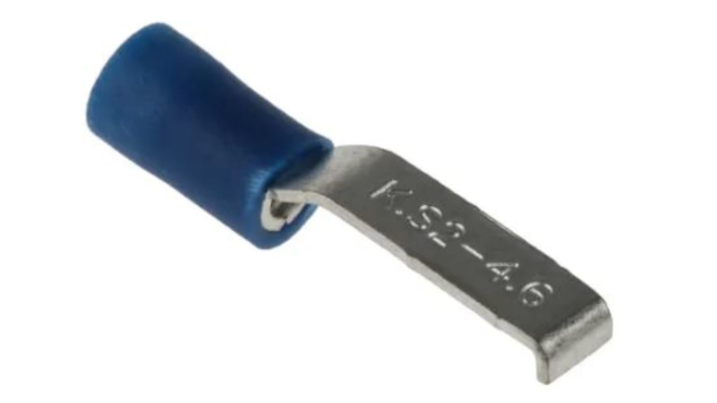 RS PRO 片型端子公插, 线规1.5mm²至2.5mm², 插片4.6mm宽x17.4mm长x0.8mm厚, 带钩, 蓝色, 乙烯基绝缘
